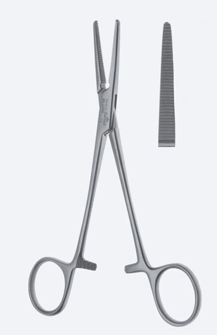 Зажими, хірургічні, гемостатичні, "Spencer-Wells", прямі, зубчасті щелепи, з кремальєрою, загальна довжина 180 мм. Бренд - Asanus Medizintechnik Gmb, Німеччина